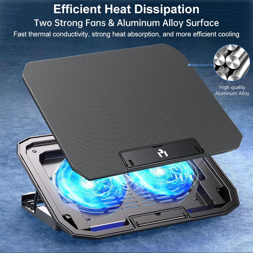 Adjustable Silent Laptop Cooler Stand for 12-17 Inch Notebook Large Size USB Wind Speed Control - Quinzey