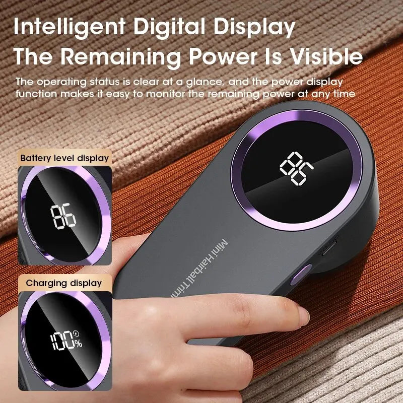 LED Digital Electric Lint Remover USB Rechargeable Fabric Shaver for Sweater Cotton Woolen Garments with Precision Steel Blade - Quinzey