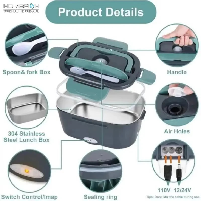 1.5L 60W Electric Lunch Box Food Warmer Portable Leak Proof Car & Home Use Heater for Truckers & Workers - Quinzey