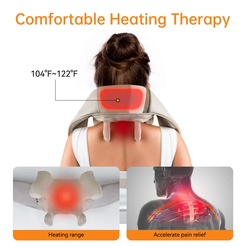 Heating Massage Pillow Neck And Shoulder Massager with Kneading Function for Back Legs Waist Cervical Neck Massager - Quinzey