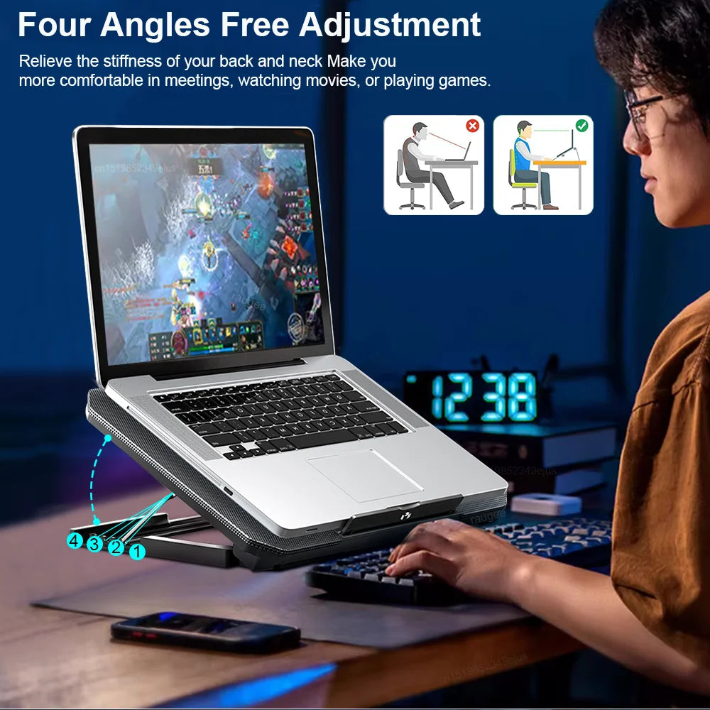 Adjustable Silent Laptop Cooler Stand for 12-17 Inch Notebook Large Size USB Wind Speed Control - Quinzey