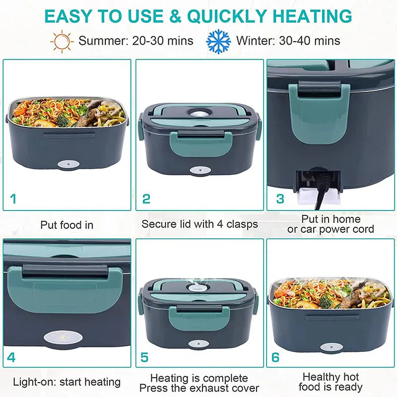 1.5L 60W Electric Lunch Box Food Warmer Portable Leak Proof Car & Home Use Heater for Truckers & Workers - Quinzey