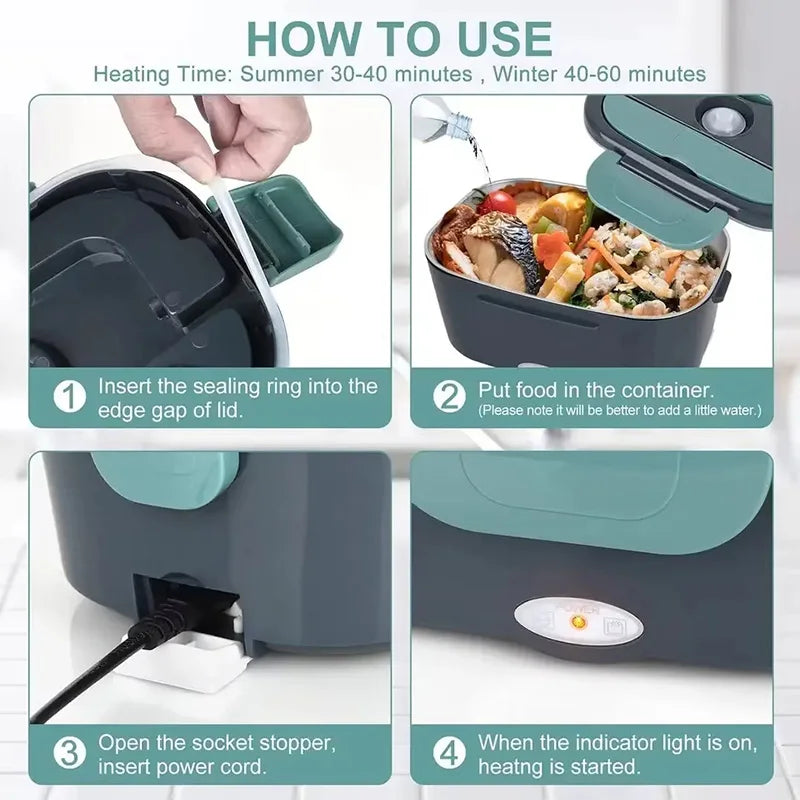 1.5L 60W Electric Lunch Box Food Warmer Portable Leak Proof Car & Home Use Heater for Truckers & Workers - Quinzey