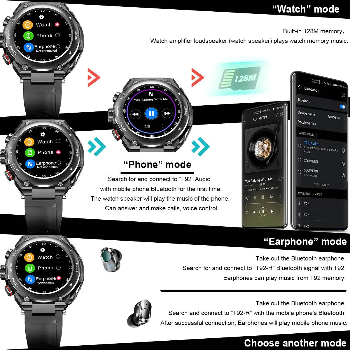 Smart Watch with Earbuds - Quinzey