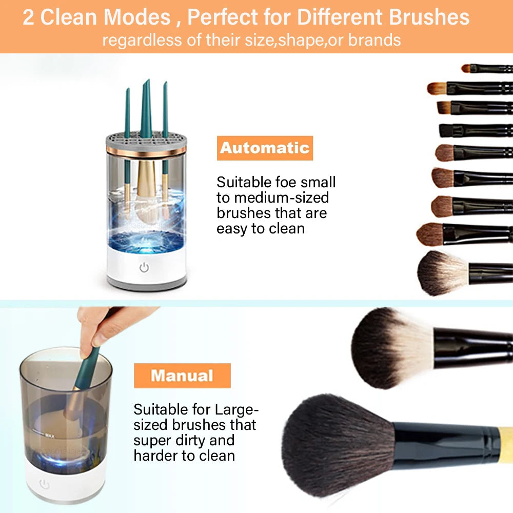 Portable 3-in-1 Automatic Makeup Brush Cleanser with Pad Cosmetic Washing Machine for Easy Cleaning